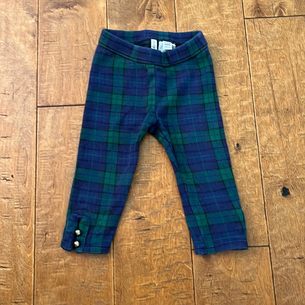 Janie and Jack Plaid Ponte Button Cuff Pant. Dark Marine Plaid.